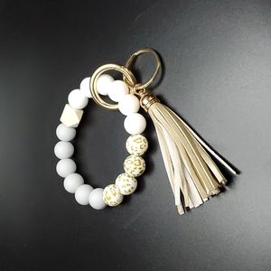NEW!!  Gray & Champagne Leopard Tassel Key Ring Bracelet